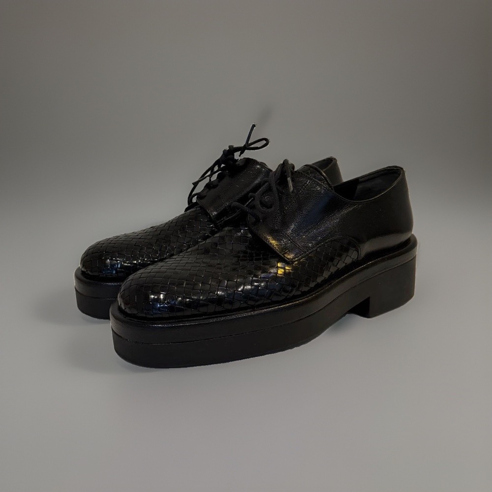 Stephane Kelian Vintage Platform Shoes Woven Leather Black NEW